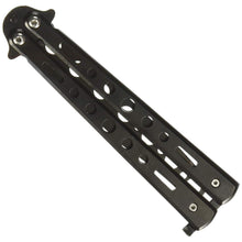 Load image into Gallery viewer, Practice Balisong Butterfly Knife with No Offensive Blade - Trainer Fan Knife - Black, Steel
