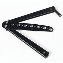 Load image into Gallery viewer, Practice Balisong Butterfly Knife with No Offensive Blade - Trainer Fan Knife - Black, Steel
