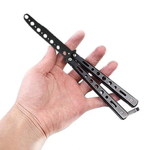 Load image into Gallery viewer, Practice Balisong Butterfly Knife with No Offensive Blade - Trainer Fan Knife - Black, Steel
