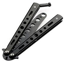 Load image into Gallery viewer, Practice Balisong Butterfly Knife with No Offensive Blade - Trainer Fan Knife - Black, Steel
