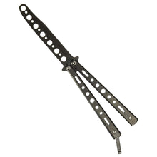 Load image into Gallery viewer, Practice Balisong Butterfly Knife with No Offensive Blade - Trainer Fan Knife - Black, Steel
