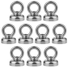 Load image into Gallery viewer, 10 Pack Salvage Magnet, 22 Pound Pull Strength Magnetic Hook, Round Base Magnet Fastener with Eyebolt, Steel NdFeB Pot
