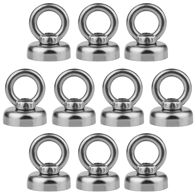 10 Pack Salvage Magnet, 22 Pound Pull Strength Magnetic Hook, Round Base Magnet Fastener with Eyebolt, Steel NdFeB Pot