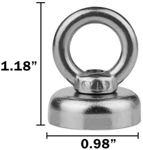 Load image into Gallery viewer, 10 Pack Salvage Magnet, 22 Pound Pull Strength Magnetic Hook, Round Base Magnet Fastener with Eyebolt, Steel NdFeB Pot
