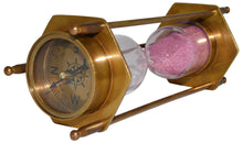 Load image into Gallery viewer, 5.75&quot; Brass Pirate Hourglass, Nautical Maritime Decoration with Functional 2 Minute Timer and Navigation Compasses
