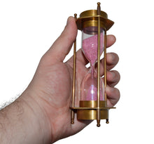 Load image into Gallery viewer, 5.75&quot; Brass Pirate Hourglass, Nautical Maritime Decoration with Functional 2 Minute Timer and Navigation Compasses
