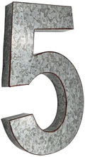 Load image into Gallery viewer, 20&quot; Metal Number 5 (Five) Wall Decor, Silver with Rusted Edges, Galvanized Wall Mountable Decoration for Country, Mid-Century, or Farmhouse Themed Room or Event
