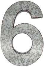 Load image into Gallery viewer, 20&quot; Metal Number 6 (Six) Wall Decor, Silver with Rusted Edges, Galvanized Wall Mountable Decoration for Country, Mid-Century, or Farmhouse Themed Room or Event
