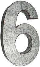 Load image into Gallery viewer, 20&quot; Metal Number 6 (Six) Wall Decor, Silver with Rusted Edges, Galvanized Wall Mountable Decoration for Country, Mid-Century, or Farmhouse Themed Room or Event
