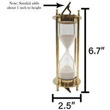 Load image into Gallery viewer, 6.7&quot; Brass Hourglass with Collapsible Sundials, Functional and Decorative 1 Minute Timer, Gold Color
