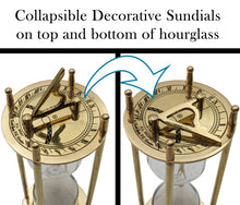 Load image into Gallery viewer, 6.7&quot; Brass Hourglass with Collapsible Sundials, Functional and Decorative 1 Minute Timer, Gold Color
