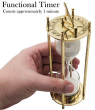 Load image into Gallery viewer, 6.7&quot; Brass Hourglass with Collapsible Sundials, Functional and Decorative 1 Minute Timer, Gold Color
