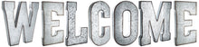 Load image into Gallery viewer, 20&quot; Tall Metal &quot;WELCOME&quot; Letters - Approximately 9 Foot Long Hanging Décor, Silver with Rusted Edges, Galvanized Wall Mountable Decoration for Country, Mid-Century, or Farmhouse Theme
