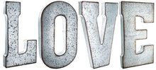 Load image into Gallery viewer, 20&quot; Tall Metal &quot;LOVE&quot; Letters - Approximately 4½ Foot Long Hanging Décor, Silver with Rusted Edges, Galvanized Wall Mountable Decoration for Country, Mid-Century, or Farmhouse Theme
