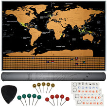 Load image into Gallery viewer, Scratch Off World Map, 32&quot; x 23&quot; Topographic Map Poster with Countries Flags, Pins, Scratching Pick, and Memory Stickers
