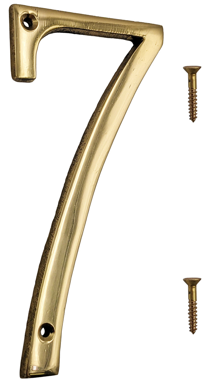 6-inch House Number 7 (Seven) with Mounting Screws, Polished Brass, Shiny Gold Color, Suitable for Mailbox, Home, etc