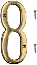 Load image into Gallery viewer, 6-inch House Number 8 (Eight) with Mounting Screws, Polished Brass, Shiny Gold Color, Suitable for Mailbox, Home, etc
