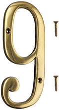 Load image into Gallery viewer, 6-inch House Number 9 (Nine) with Mounting Screws, Polished Brass, Shiny Gold Color, Suitable for Mailbox, Home, etc
