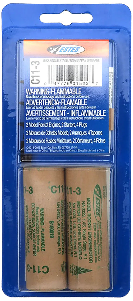 Estes C11-3 Model Rocket Engine Pack - Includes 2 Engines with Starters & Plugs (1522)