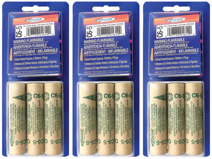 Estes 3 Packs of C6-5 Model Rocket Engines - Total of 9 Engines with Starters & Plugs (1614PK3)