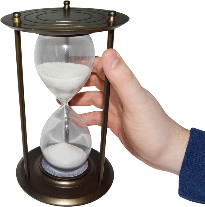 Large 3 Minutes and 25 Seconds Hourglass with Brushed Bronze Metal Housing and Glass Timer, Elegant Design, 8.5