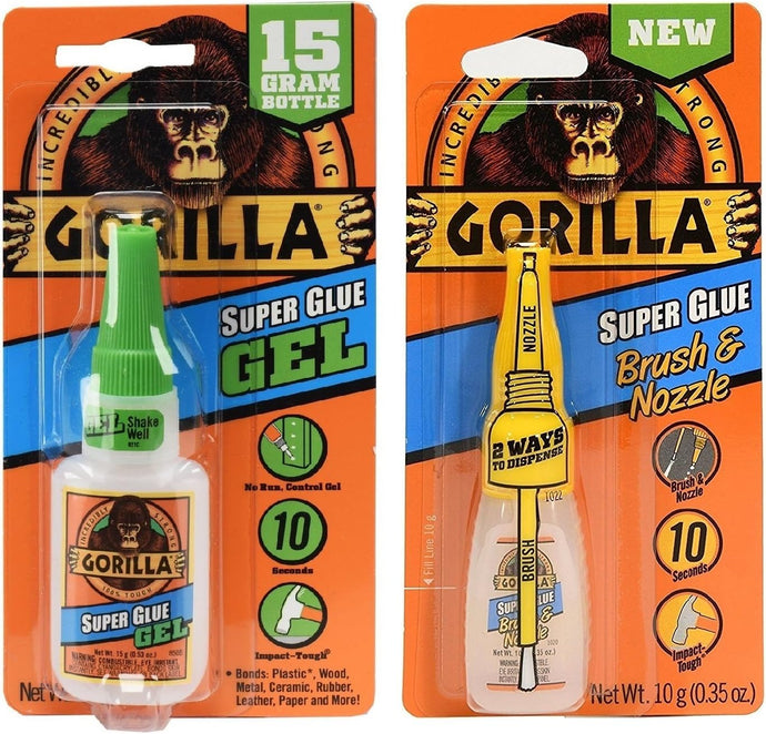 Gorilla Super Glue Gel 15g and Super Glue Brush & Nozzle 10g - Combo