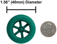 Load image into Gallery viewer, 100 Pack Green 40mm Rear Wheels with Spokes for Co2 Dragsters
