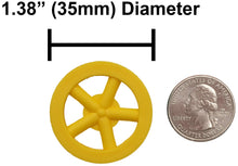 Load image into Gallery viewer, 100 Pack Yellow 35mm Front Wheels with Spokes for Co2 Dragsters
