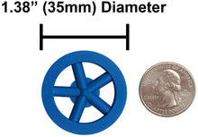 Load image into Gallery viewer, 100 Pack Blue 35mm Front Wheels with Spokes for Co2 Dragsters
