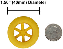 Load image into Gallery viewer, 100 Pack Yellow 40mm Rear Wheels with Spokes for Co2 Dragsters
