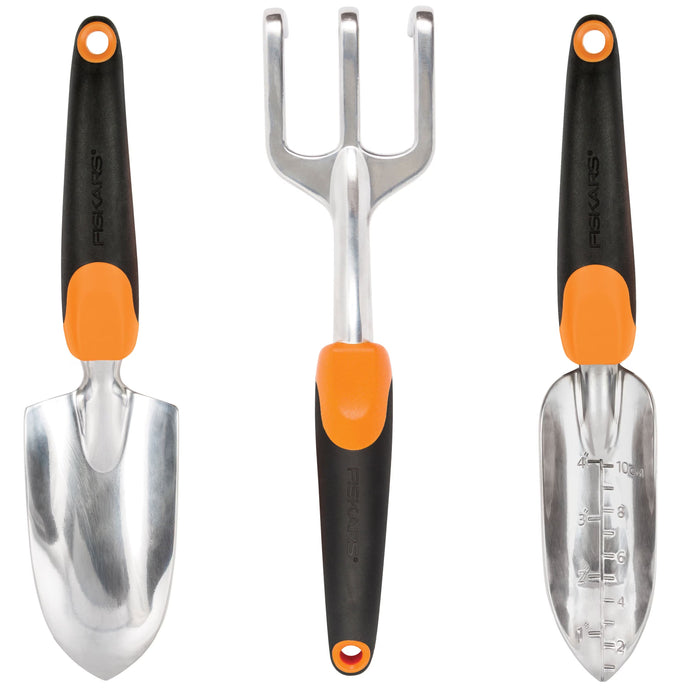 Fiskars 3 Piece Ergo Garden Tool Set - Trowel, Transplanter, and Cultivator (384490-1001)