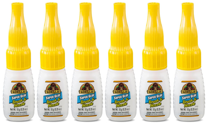 Gorilla 6 Pack 10 Gram Super Glue with Brush & Nozzle Applicator, Clear