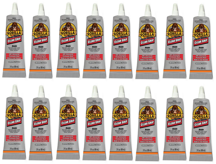 Gorilla 16 Pack 0.2 Ounce Tubes Clear Grip Waterproof Contact Adhesive Minis, Clear