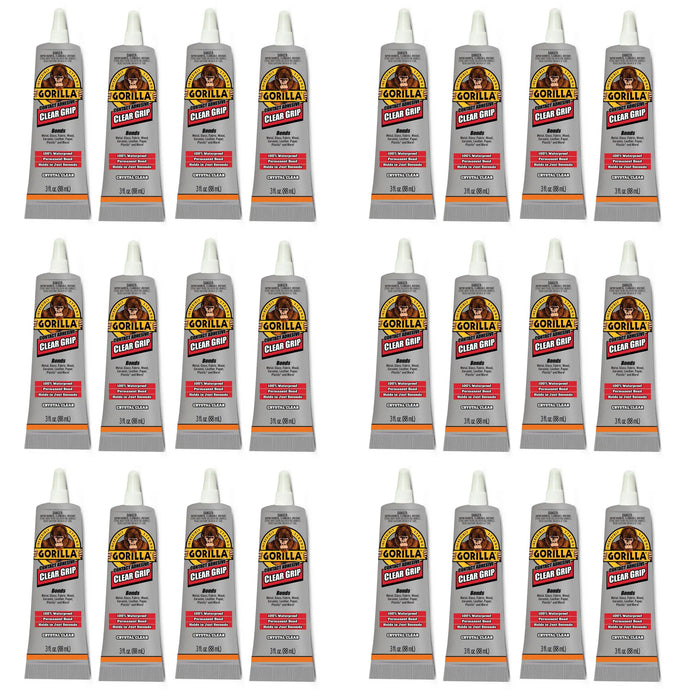 Gorilla 24 Pack 0.2 Ounce Tubes Clear Grip Waterproof Contact Adhesive Minis, Clear