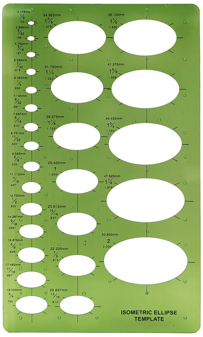 Isometric Ellipse Template, 35° 16' Projections Ranging from 1/8