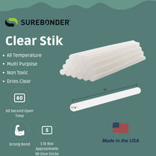 Load image into Gallery viewer, Surebonder 90 Pack Full Size 10&quot; Long x 7/16&quot; Diameter Clear Hot Glue Sticks for High &amp; Low Temperatures (725R510)
