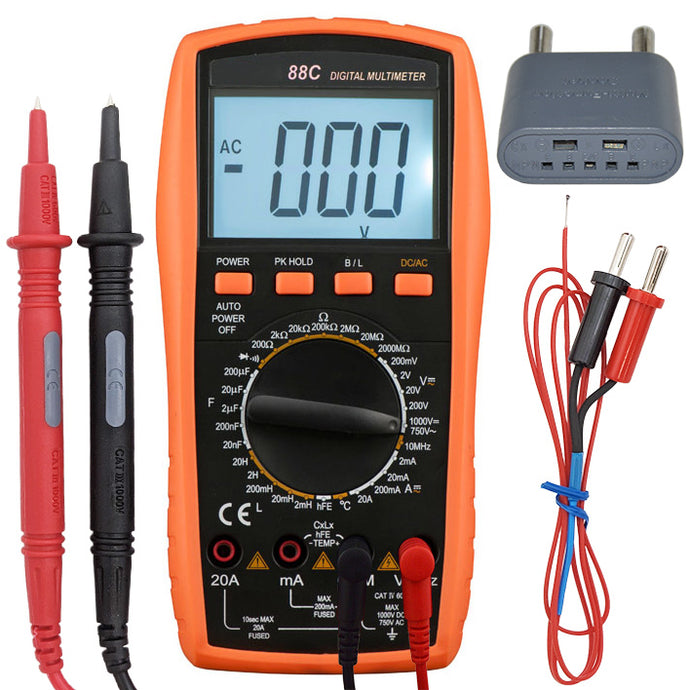 Backlit Digital Multimeter with LCD Display, Measures DCV, ACV, DCA, ACA, Inductance, Frequency, Temperature, Capacitance, Resistance