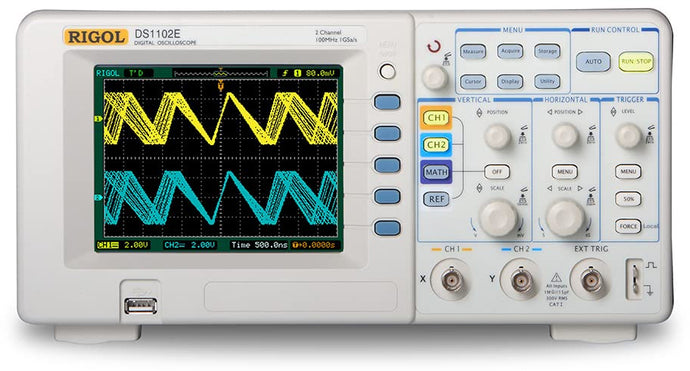 Rigol DS1102E 100MHz Digital Oscilloscope, Dual Analog Channels, 1 GSa/s Sampling, USB Storage