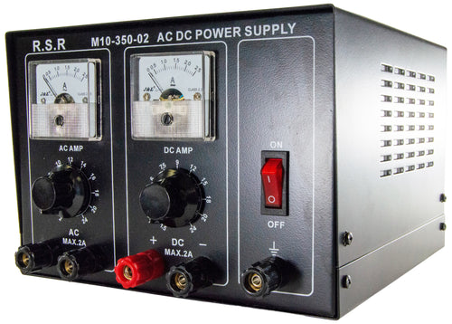 DC output 1.5 to 24V in 11 steps | AC output 2V to 24V in 11 steps | Protection: DC output current limit, AC input fuse | DC Line Regulation: 3% | DC Load Regulation: 5%