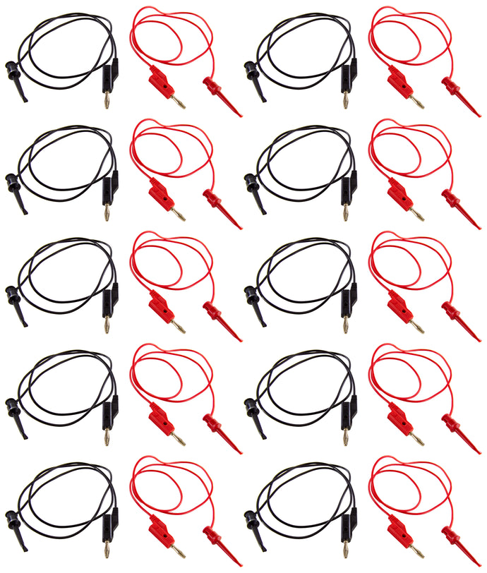 10 Pack Banana to IC Hook Test Lead Sets (10 Red and 10 Black Leads)