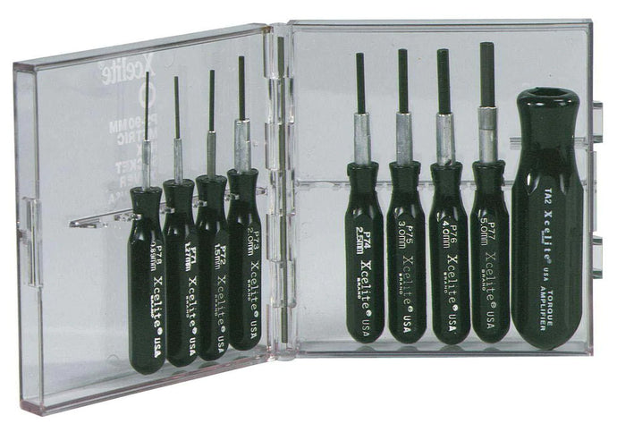 Xcelite 9-Piece Compact Screwdriver Set with Hex Socket Screwdrivers in Metric Sizes, Torque Amplifier Handle (PS90MM)