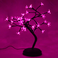 Load image into Gallery viewer, Cherry blossom table lamp with bendable Hot Pink LED lights | Dual power: Includes an extra long 9 foot USB cable for stationary use or use it anywhere wire-free with 4 AA batteries (not included) | Base features soft pads to prevent the light from slipping or scratching the surface that it is on | Provides a relaxing glow that is great as a nightlight or mood light | Lamp measures 11&quot; x 7.5&quot; x 17&quot;
