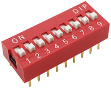 Load image into Gallery viewer, DIP Switch with 9 Switches, 18-Pin, SPST, Red Color, 24.3mm x 9.9mm x 5.3mm
