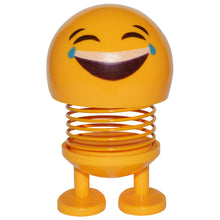 Load image into Gallery viewer, Cute emoji bobblehead with adhesive to keep it in place | Cheers you up on long car rides, at your office desk, or at home | Will not block your view, only about 4 inches in height! | Comes to life when your car is in motion, or activates from other vibrations | Mounting instructions are included on the packaging
