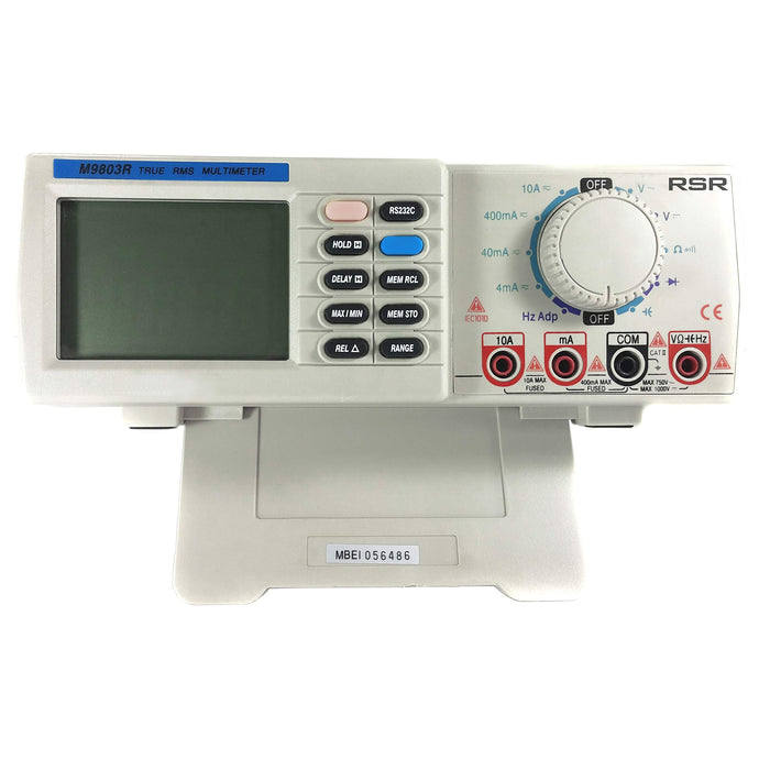 3-3/4 (3999) count) large LCD display with back light, Bar graph display - 42 segment | DC Volts - 1,000 VDC 5 ranges, .3% accuracy, AC Volts - True RMS, 750VAC 4 ranges, AC (true RMS)/DC Current - 10 amp 4 ranges | True RMS for AC voltage/current, Resistance - 40M 6 ranges, Capacitance - 40uF 5 ranges, Frequency counter up to 600KHz, accuracy 0.1%, Sensitivity: 100mV up to 20KHz, 500mV 20-600KHz, Adapted range: Display 10 counts per 1mV DC | RS232C standard interface - software included, Runs o