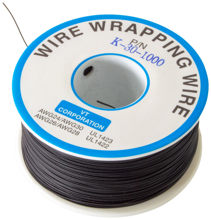 1,000 Feet Black 30 Gauge Solid Kynar Wire Wrap Wire, Tinned Copper, PVDF Insulation