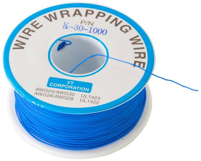 1,000 Feet Blue 30 Gauge Solid Kynar Wire Wrap Wire, Tinned Copper, PVDF Insulation