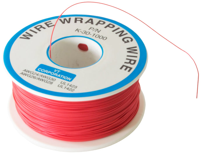 1,000 Feet Red 30 Gauge Solid Kynar Wire Wrap Wire, Tinned Copper, PVDF Insulation