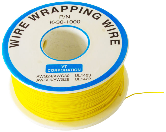 1,000 Feet Yellow 30 Gauge Solid Kynar Wire Wrap Wire, Tinned Copper, PVDF Insulation