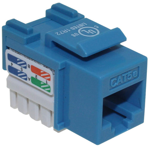 Used with patch panels, surface mount boxes, and wall plates | Color coded 110 type T568A / T568B wiring standards | Conforms to EIA/TIA Cat5e standards | UL listed | 